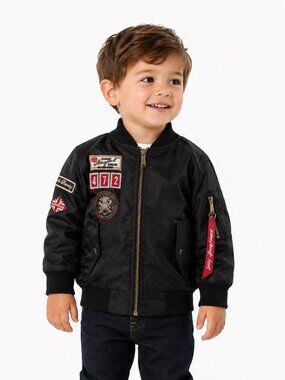 Kids ENGLISH LAUNDRY Black Aviator Pilot Bomber Jacket Coat 3T